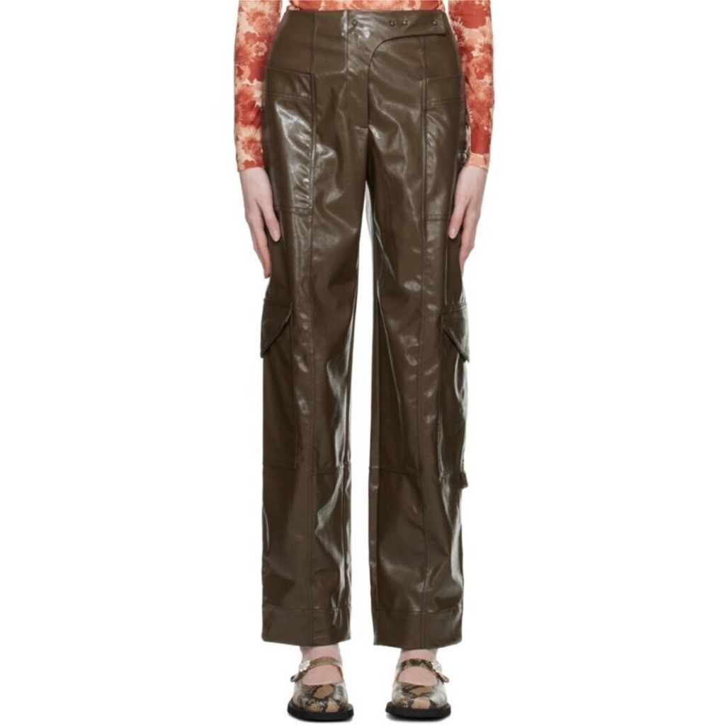 Ganni Faux Leather Cargo Trousers